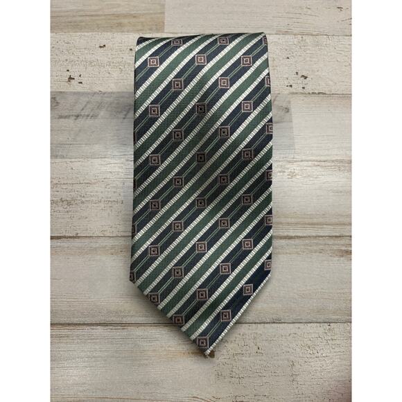 Daniel De Fasson Studio All Silk Green Striped Tie EUC - Picture 2 of 3